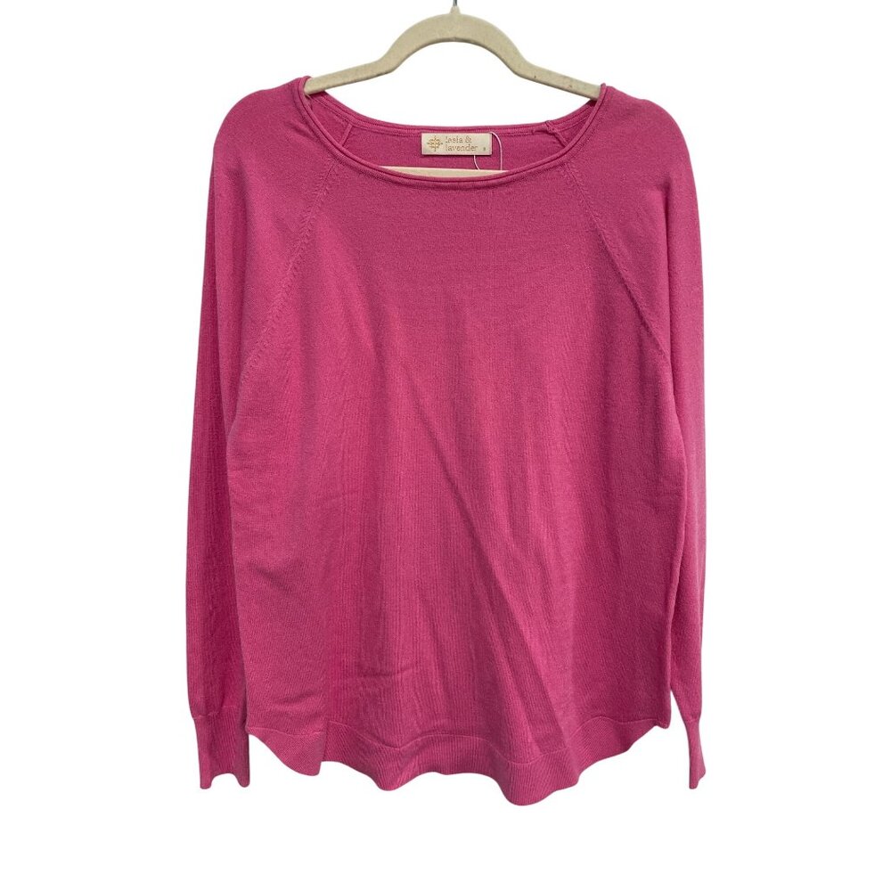 Leela and Lavender Sweater Size Small Crewneck Raglan Sleeve Pink Cozy Knitwear